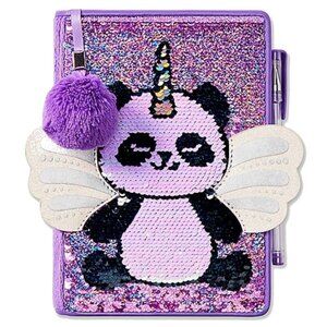 Justice for Girls Purple Pandacorn Sequin Pom Pom Journal Diary
